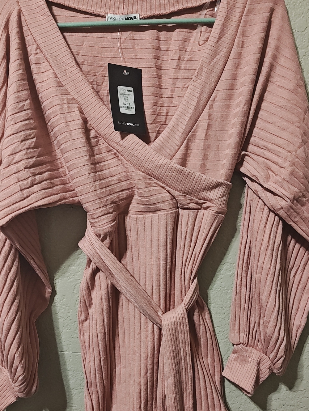 Fashion Nova Dusty Pink Ribbed Wrap Robe